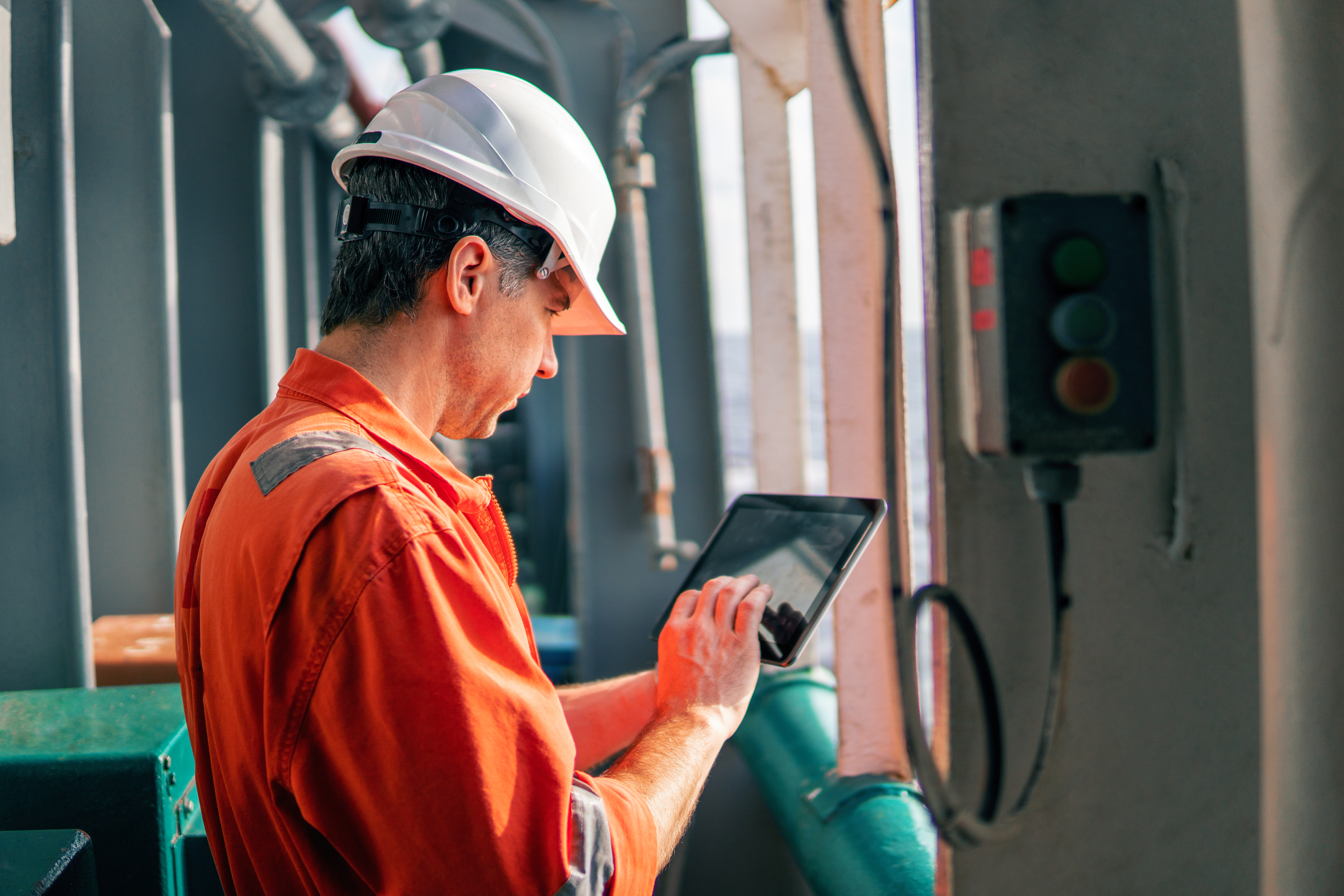 Chief Officer Or Captain On Deck Of Vessel Or Ship